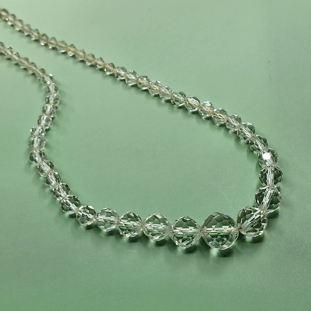 Vintage Clear Faceted Glass Bead Necklace Graduated Sparkle Formal Bridal Glam